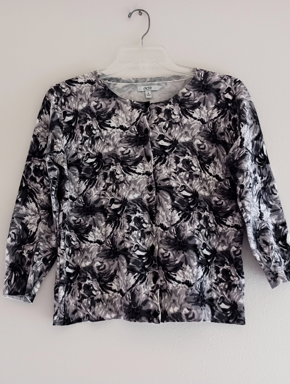 Cache Black and Gray Floral Button-Front Cardigan, Size S